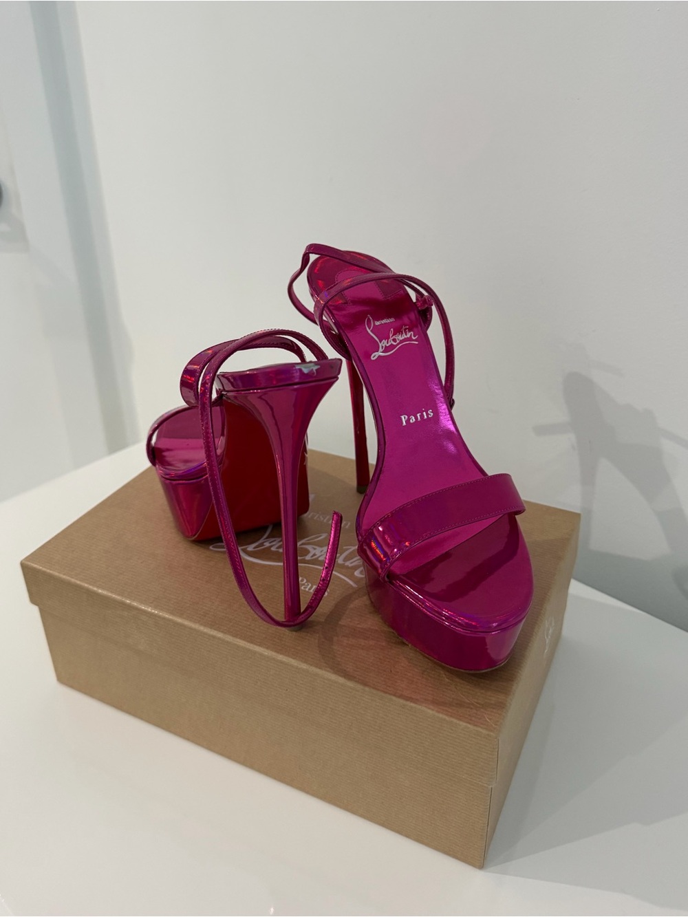 Christian Louboutin Metallic Strappy Platform Heels - Picture 4 of 4